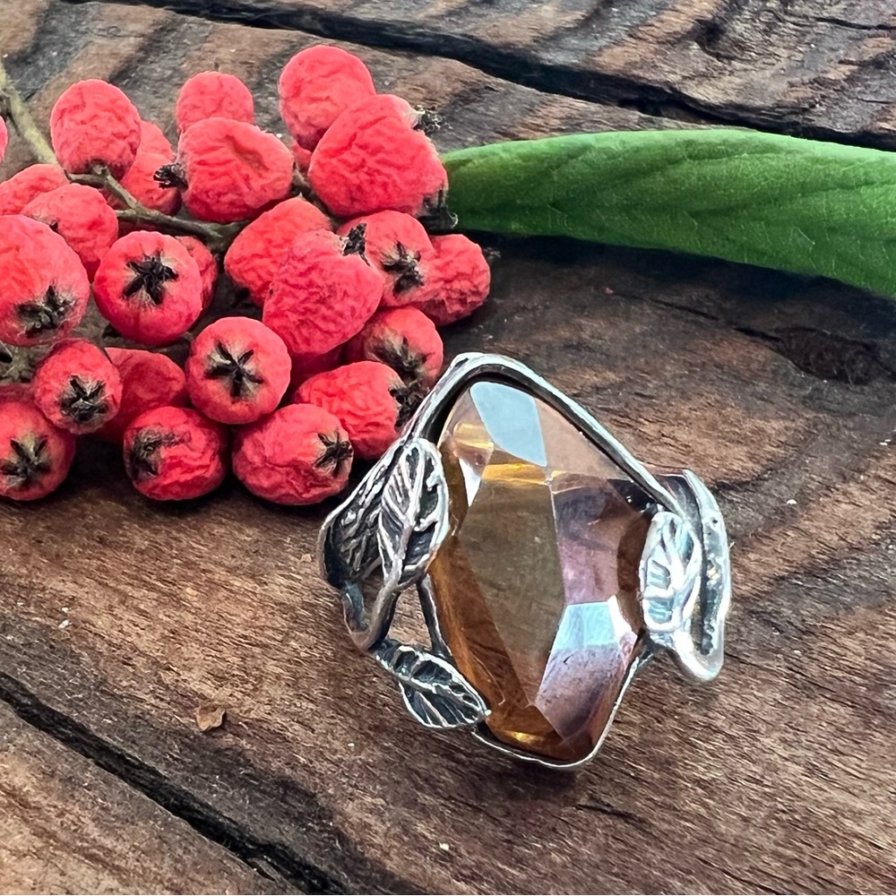 SILPADA Amber Swarovski Crystal Ring Beehive Sterling Silver Brown Orange